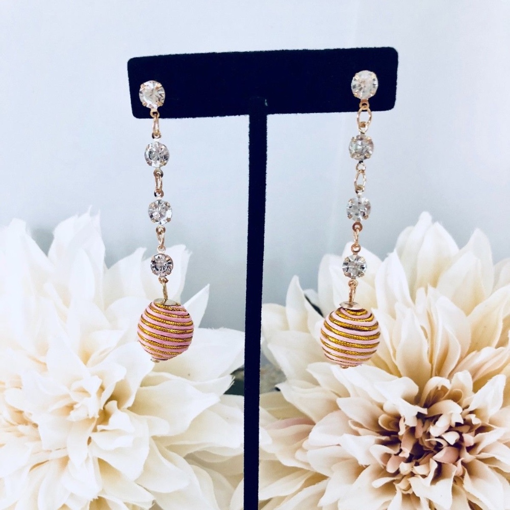 Womens Stud Crystal Dangle Long Earrings Ball Wrap